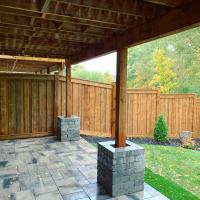 backyard wood fence bricks patio