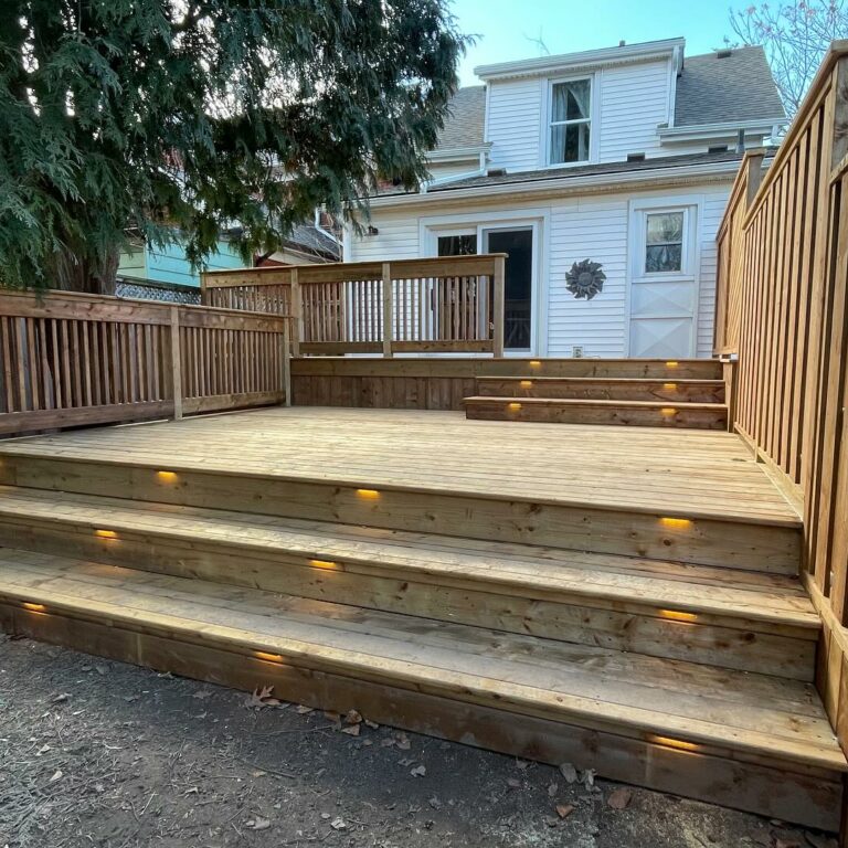 Backyard Wood Deck & Fence With Steps