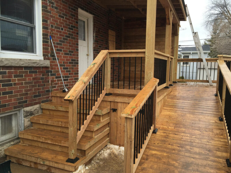 Wood Porch Stairs & Deck With Pergola