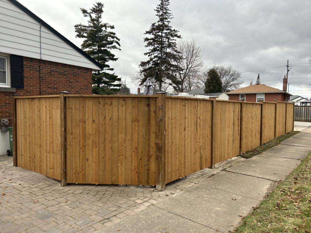 Corner angled wood privacy fence