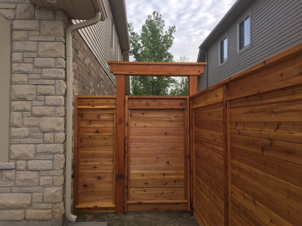 Horizontal wood gate and arbour