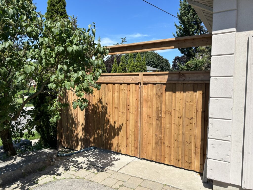Double privacy wood gate and top beam